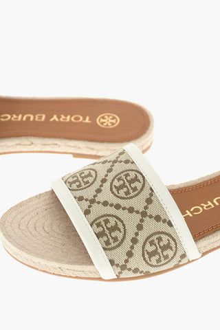 Slippers in Tessuto Logato con Suola in Raffia