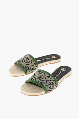 Slippers in Tessuto Logato con Suola in Raffia