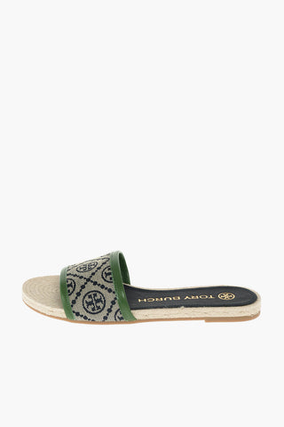 Slippers in Tessuto Logato con Suola in Raffia