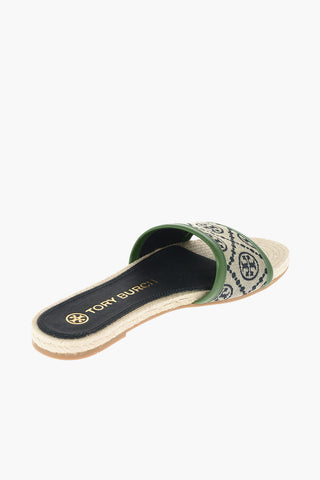 Slippers in Tessuto Logato con Suola in Raffia