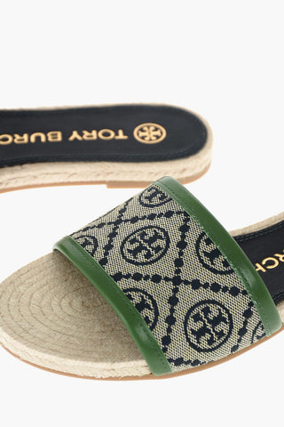 Slippers in Tessuto Logato con Suola in Raffia