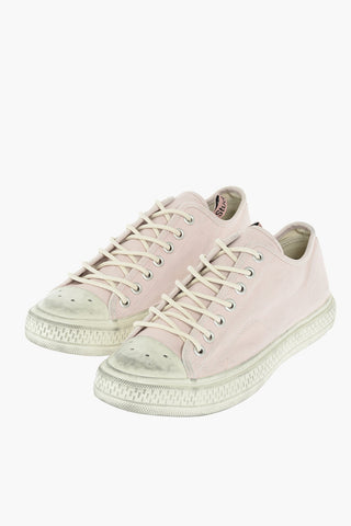 Sneakers in Tela Allacciate Effetto Vissuto