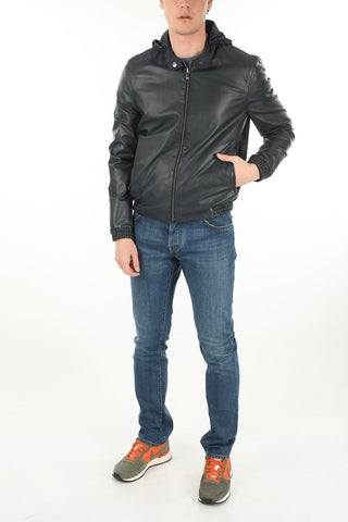 ID Leather Jacket with Foldable Hood