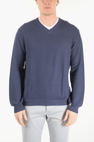 Maglia in Cotone a Nido d'Ape con Collo a V