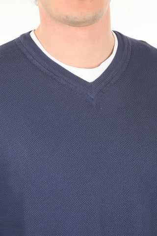 Maglia in Cotone a Nido d'Ape con Collo a V