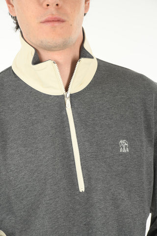 Mock Neck Nylon Detail Sweatshirt