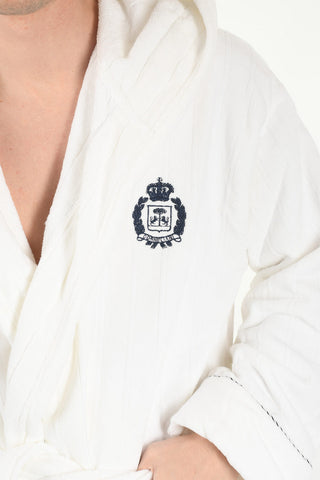 ID Embroidered Logo Hooded Cotton Bathrobe
