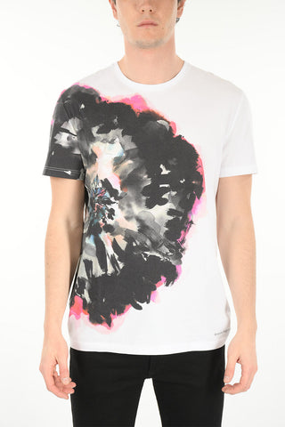 Crew Neck INK FLOWER Cotton T-Shirt