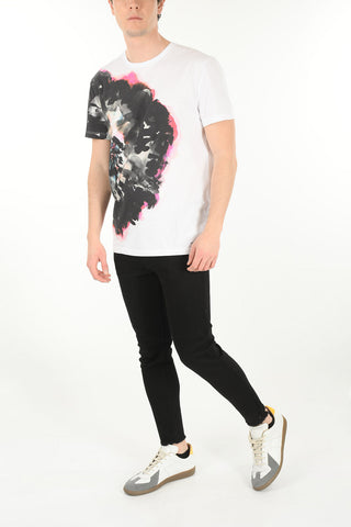Crew Neck INK FLOWER Cotton T-Shirt