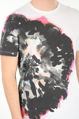 Crew Neck INK FLOWER Cotton T-Shirt