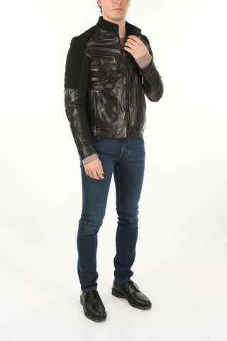 Leather Biker Jacket with Tech Textile Inserts