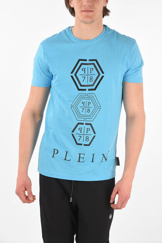 HOMME EST.1978 solid color HEXAGONAL crew-neck t-shirt with print