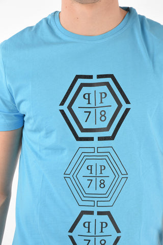HOMME EST.1978 solid color HEXAGONAL crew-neck t-shirt with print
