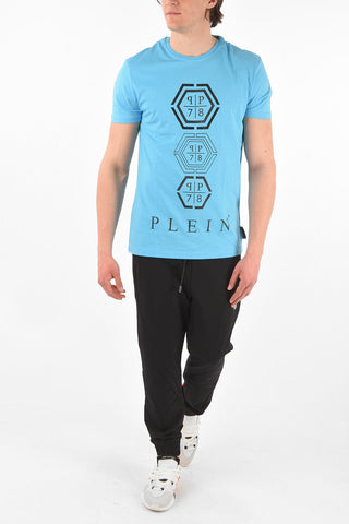 HOMME EST.1978 solid color HEXAGONAL crew-neck t-shirt with print