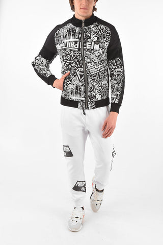 HOMME Full Zip GRAFFITI Biker Bomber Jacket