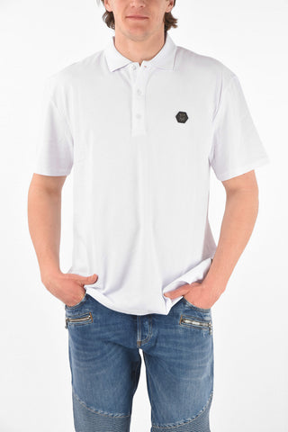 HOMME back printed 3 buttons Hexagonal polo shirt