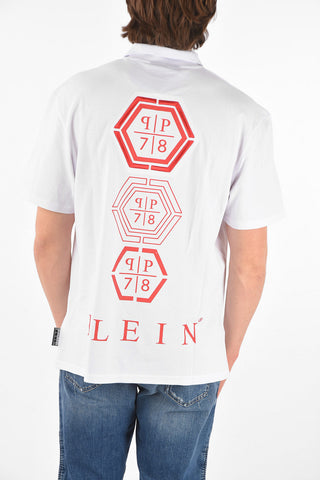 HOMME back printed 3 buttons Hexagonal polo shirt