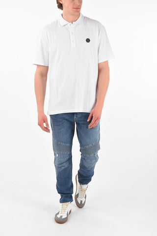 HOMME back printed 3 buttons Hexagonal polo shirt
