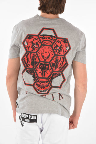 HOMME V Neck HEXAGON TIGER T-Shirt