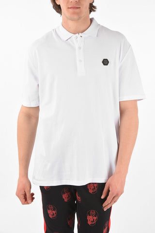 HOMME EST.1978 piquè cotton 3 button polo shirt with embroidery on the back