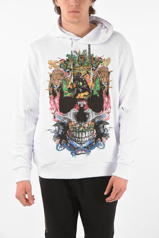 HOMME hooded ALOHA sweatshirt with print and rhinestone embellishment