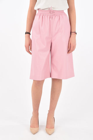4 Pocket Elastic Waistband Leather Shorts