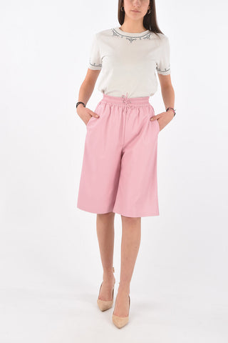 4 Pocket Elastic Waistband Leather Shorts