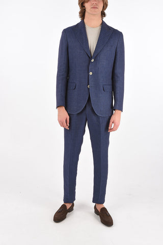 Single-breasted Pinstriped Peak Lapel Suit
