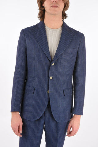 Single-breasted Pinstriped Peak Lapel Suit