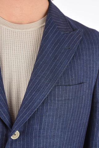 Single-breasted Pinstriped Peak Lapel Suit
