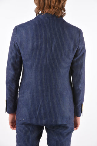 Single-breasted Pinstriped Peak Lapel Suit