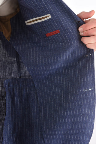 Single-breasted Pinstriped Peak Lapel Suit