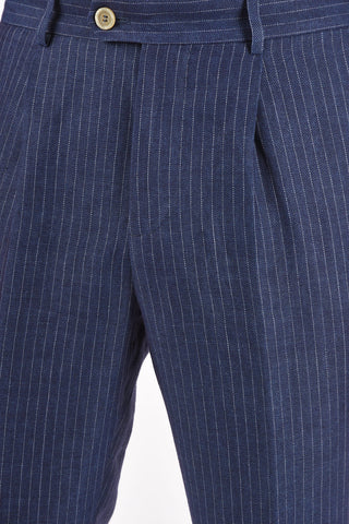 Single-breasted Pinstriped Peak Lapel Suit
