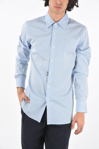 Standard Collar Pinstriped Cotton Blend Shirt