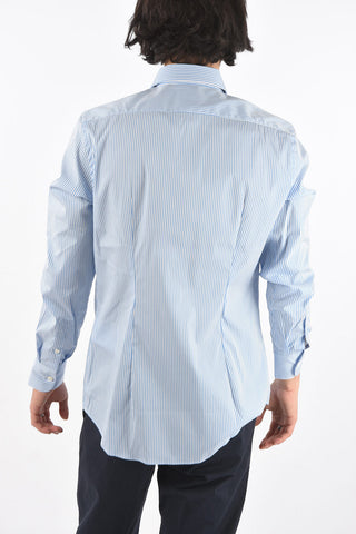 Standard Collar Pinstriped Cotton Blend Shirt