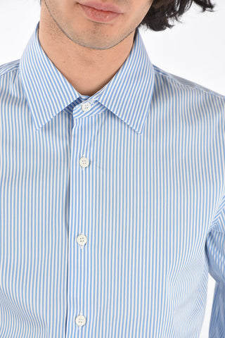 Standard Collar Pinstriped Cotton Blend Shirt