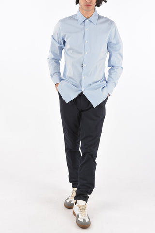 Standard Collar Pinstriped Cotton Blend Shirt