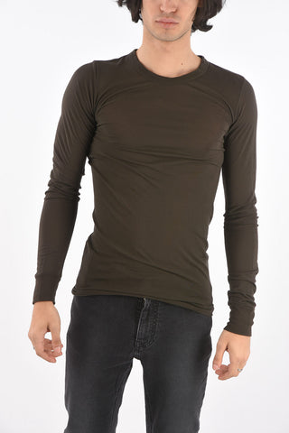 T-shirt girocollo in misto seta BASIC a maniche lunghe
