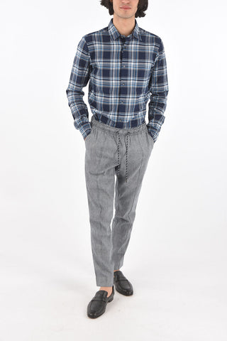 Pantaloni in Misto Lino con Elastico in Vita
