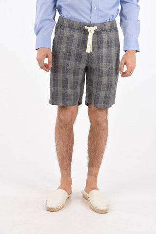 Glen Plaid Checked Shorts with Waist Drawstring