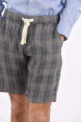 Glen Plaid Checked Shorts with Waist Drawstring