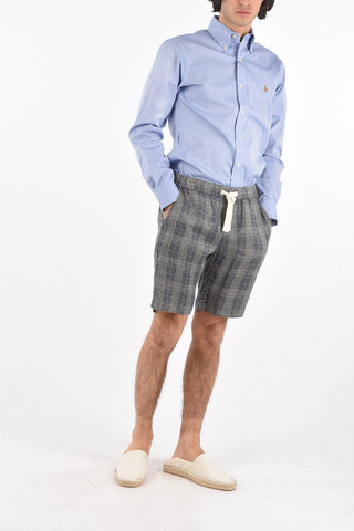 Glen Plaid Checked Shorts with Waist Drawstring