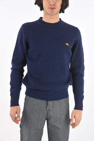 Pullover Girocollo in Lana con Logo Ricamato