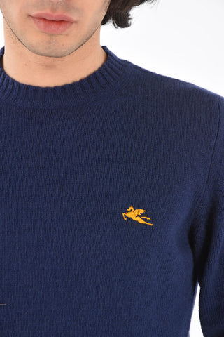 Pullover Girocollo in Lana con Logo Ricamato