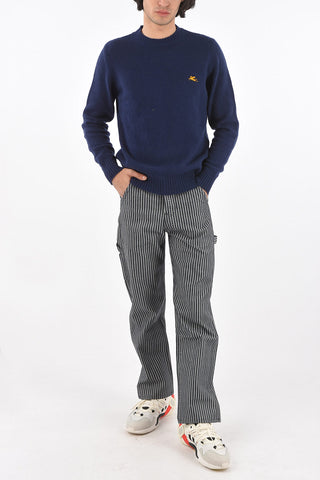 Pullover Girocollo in Lana con Logo Ricamato