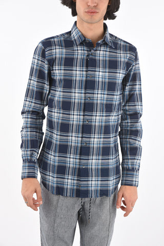 Standard Collar Plaid Check Cotton Shirt