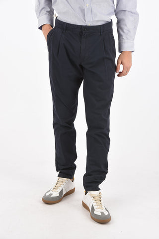 Chino pants with drawstring and double pleat