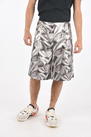 Double-pleated Coated Cotton Shorts