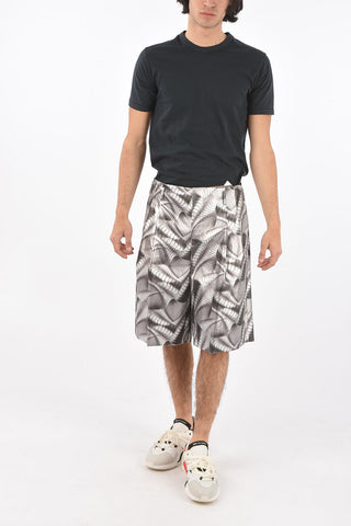 Double-pleated Coated Cotton Shorts