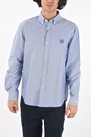 Camicia in Cotone Hopsack con Collo Button-down